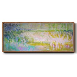 Renditions Gallery Abstarct Nature Symphony Artwork Abstraction of Colorful Pond Floater Frame Canvas Paintings for Bedroom Office Kitchen - 20"X50" WALNUT Frame GAL027
