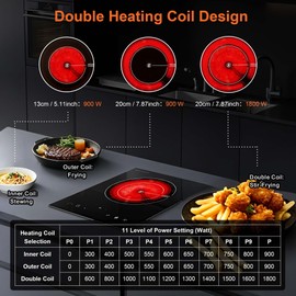 Dual Coils Design of Single Burner Electric Cooktop, 1800W Infrared Ceramic Hot Plate for Cooking, Portable Countertop or 12 inch Built-in Radiant Stove Top Cooker, Compatible with All Cookware