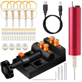 Electric Resin Drill Set,Pin Vise for Molds Jewelry Casting, YASPIT Anti-Skid Drill Press Vise, 210 PCS Keychain making Supplies, Precision Hand Drill Kit for DIY Keychains Jewelry Making