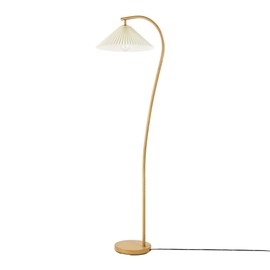 GLOBE Electric x Novogratz 61000043 62" Floor Lamp, Wood Toned, White Pleated Shade, Pivot Joint on Shade, On/Off Foot Switch, Black Cord, Modern Lighting for Living Room or Office