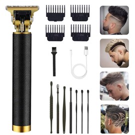 Hair Trimmer for Men, Electric Hair Clippers Cordless Beard Trimmer Shaver Electric T Blade Hair Trimmer, Zero Gapped Hair Clippers Cutting Grooming Kit with Guide Combs Ear Spoon Tool Set, Black