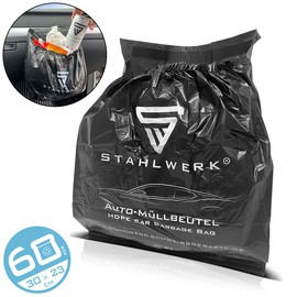 STAHLWERK Car Bin Liners, Pack of 60, 23 x 30 cm, Extra Strong Rubbish Bags, Rubbish Bags, Bin Liners Made of Tear-Resistant HDPE Plastic