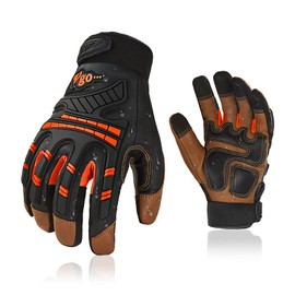 Vgo... GA8954 Mechanics Gloves, Work Gloves, Rigger Gloves, Heavy Duty, Anti-Vibration, Anti-Abrasion, Goatskin, Touchscreen