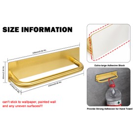 Livabber Self Adhesive Hand Towel Holder- 304 Stainless Steel Hand Towel Bar for Bathroom Kitchen Stick on Wall, Waterproof Hand Towel Rack No Drilling, 9 Inch(Gold)