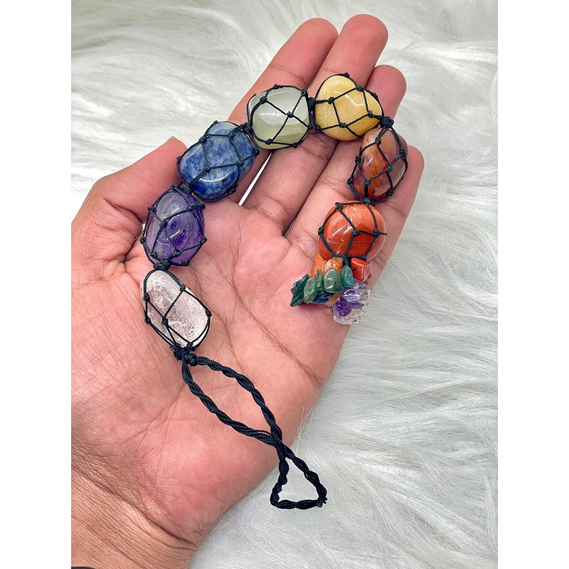 Seven Chakra Car Hanging Set Handmade Chakra Tumbled Stone Ornament