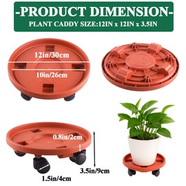 Tulpeed Rolling Plant Stand with Wheels 5 Pack 12 Inch Plant Caddy with Wheels Heavy Duty Plant Dolly Roller Base with Wheels Round Flower Pot Rack Holder Planter Trolley Tray, Red