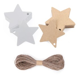 100 Pieces Star Gift Tags with 20M Natural Jute Twine 6cm White and Brown Kraft Paper Tags for Wedding Cards Gift Tags DIY Tag Price Tag