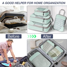 WUFANC Pack of 4 Packing Cubes, Compression, Suitcase Organiser, Packing Bags Set, Easy to Store, Breathable, Visible Mesh Suitcase Organiser Set, Durable Mesh Travel Organiser (Blue)