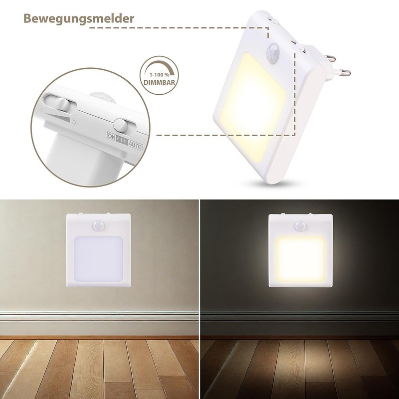 Lunartec Lamp: Set of 2 Socket LED Night Light, Dimmable,