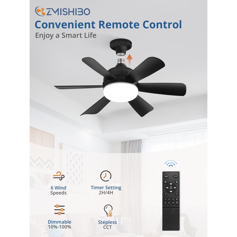 ZMISHIBO 2 Pack 17.9 Inch Socket Fan Light with Remote,