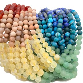 ABCGEMS Matte Seven Chakra Beads (The Ultimate Combination of The Strongest Energy Stones) Honey Citrine, Peach Moonstone, Amethyst, Apatite, Lapis, Carnelian, Aventurine - Non-Polished Round 8mm