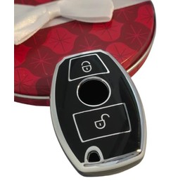 StyleC REMOTE COVER CASE FOB COMPATIBLE WITH MERCEDES A C E S ML SLK CLASS 2 BUTTON KEY (Black Silver)