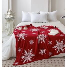 Ultra Soft Cozy Buffalo Checkerboard Grid Christmas Snowflake Red Fluffy Microfiber Knitted Throw Blanket Super Soft Cozy Lightweight FleeceThrow Blanket for Sofa Couch Bed 50"X60"