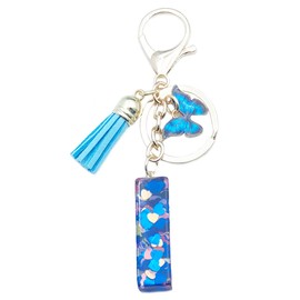 Xsclpomddy A-Z Initials Letter Keychain Blue with Tassel Butterfly Pendant for Wallet Backpack Handbags Women Girls,Letter I