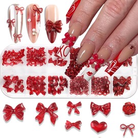 Bow Heart Nail Charms for Acrylic Nail 3D Resin Bow Heart Red Design Valentines Nail Charms Cute Holiday Nail Jewelry Nail Gems Supplies for Women Girls Salon Manicure DIY Decoration