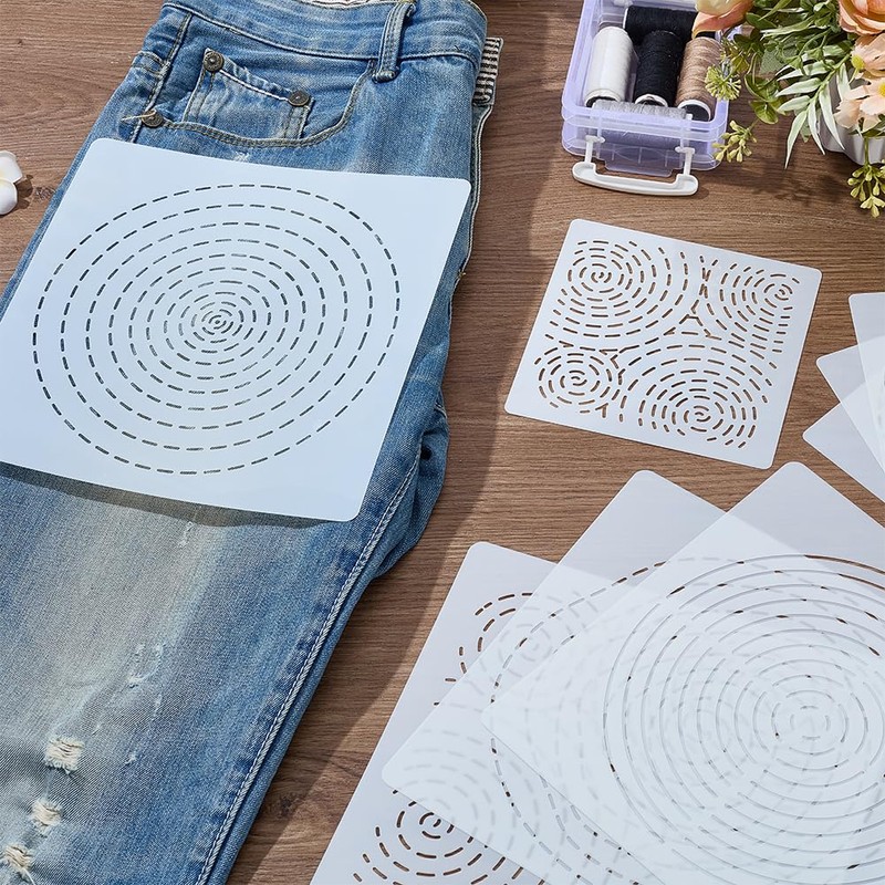 FREEBLOSS 8Pcs Sashiko Stencils Sashiko PET Template Annual Ring Embroidery