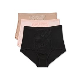 Warner's Women's Blissful Benefits Tummy-Smoothing Comfort Microfiber Brief 3-Pack WRW251BR08W, Black/Toasted Almond/Chintz Rose, Large