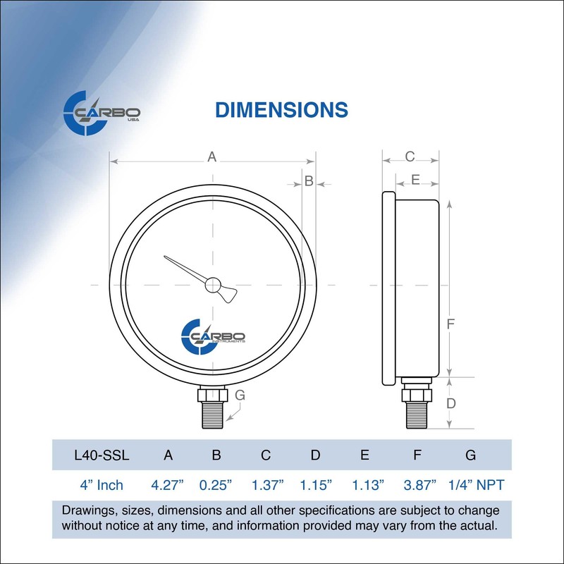 CARBO Instruments 5000 PSI Glycerin Liquid Filled Pressure Gauge, 4"
