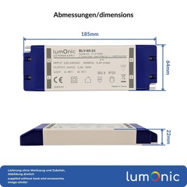 Lumonic I LED Transformer BLV-60-24 I 24V 60W I Input 220-230VAC I Flicker-Free & Efficient I Overload Protection I LED Power Supply I for LED Lighting & LED Strip