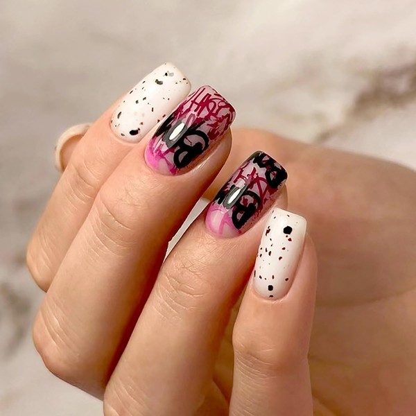 TBRZTR Halloween Medium Press on Nails Square, Artificial Acrylic Fake