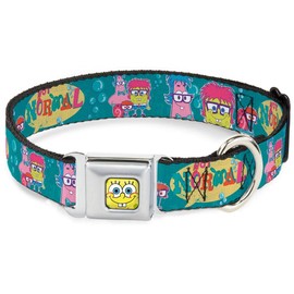 Buckle-Down Seatbelt Buckle Dog Collar - Patrick, SpongeBob & Gary NOT NORMAL Aqua - 1" Wide - Fits 11-17" Neck - Medium