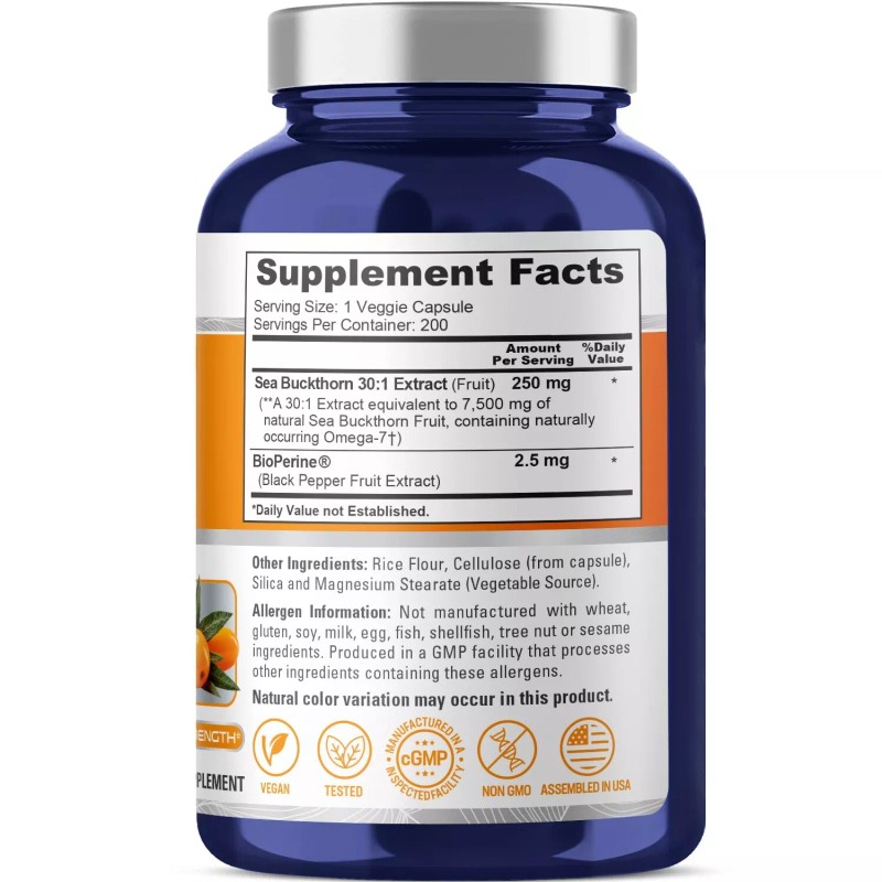 NusaPure Sea Buckthorn (Omega 7) 7500mg 200 Veggie Powder Caps