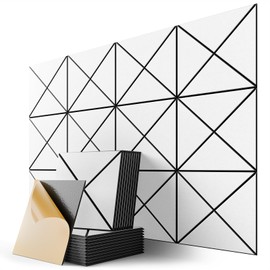 22 Pack X-Line Design Acoustic Panels, 12" X 12" X 0.4" Self-Adhesive Sound Proof Foam Panels for Walls, Soundproof Wall Panels for Home & Office (White on Black)