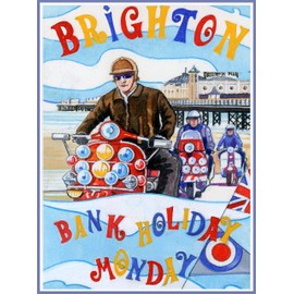 Half a Donkey Brighton on a Scooter Retro Style Large Cotton Tea Towel