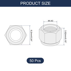 sourcing map 20Pcs #4-40 Nylon Insert Hex Lock Nuts, 304 Stainless Steel Self-Locking Nylon Insert Stop Nut for Industrial Construction Fasteners, Silver&White