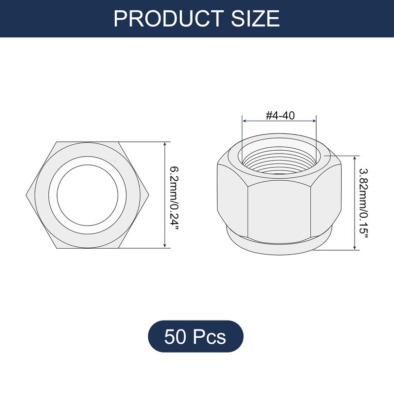 sourcing map 20Pcs #4-40 Nylon Insert Hex Lock Nuts, 304