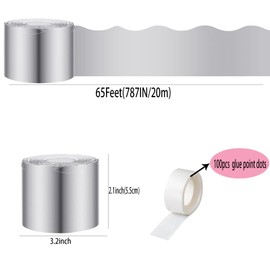 65 Feet Silver Bulletin Board Borders, Scalloped Border Trim, Rolled Classroom Borders for Bulletin Board, White Board, Cork Board, Locker, and Classroom Décor Burlap Scalloped Border Trim