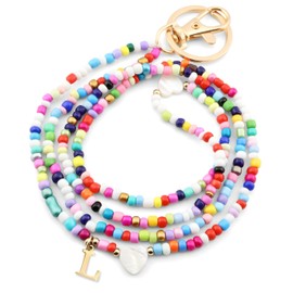 MyfavoriteK Colorful Beaded Teacher Lanyard with Initial Trendy Cute Badge Holder Neck Lanyards for Teacher Nurse Office Cruise (l)