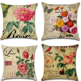 Bomugtee 4Pcs Floral Throw Pillow Covers Decorative Couch Pillow Cases Plush Fiber Pillow Square Cushion Cover for Sofa, Couch, Bed and Car 18"x18"