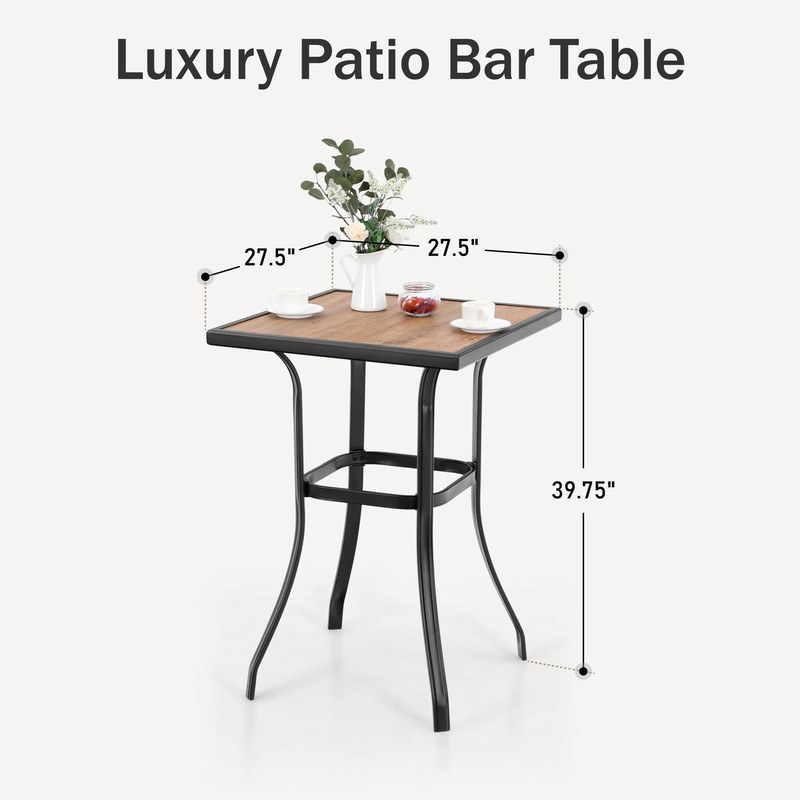 PHI VILLA Patio Bar Table, Outdoor Bar Height Bistro Table