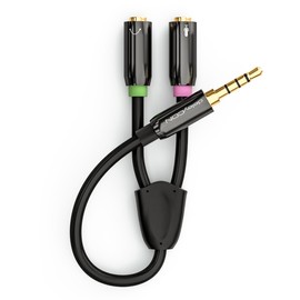 deleyCON Headphone Headset Splitter - Audio Jack Y Adapter Cable Stereo - 1 x 3.5 mm Jack Plug to 2 x 3.5 mm Jack Socket - Headphones and Microphone to 1 x Jack Connection