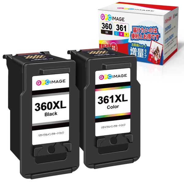 GPC Image BC-360XL BC-361XL Canon Ink 360 361 35% More Than Genuine High Capacity 360 361 Ink BC-360 (Black) + BC-361 (3 Colors) Set for Canon 360XL 361XL Remanufactured Ink Compatible with: PIXUS