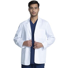 Cherokee Mens Lab Coat 30" Men's Consultation White Coat Durable, Mechanical Stretch - CK401, 3XL, White