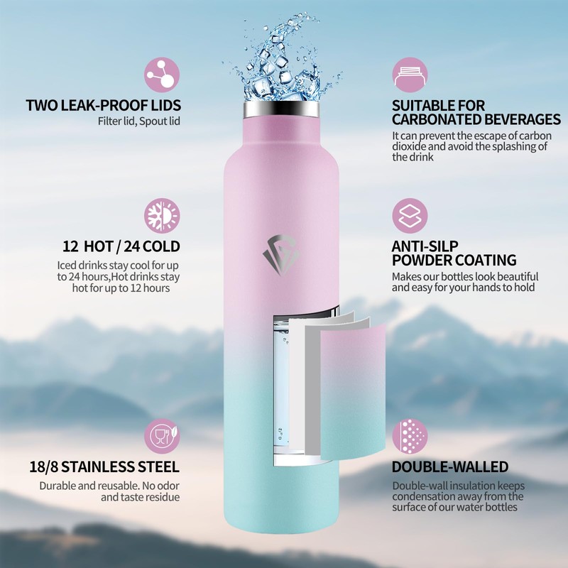 Thermos Flask, 1000 ml, BPA-Free, Stainless Steel, Leak-Proof Insulated Flask,