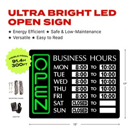 Ultra-Bright LED Open Sign for Business - Horizontal Format 17" x 13" - Easy-to-Read - Safe and Efficient - Hanging Kit Included for ceiling or wall Mount. Neon light