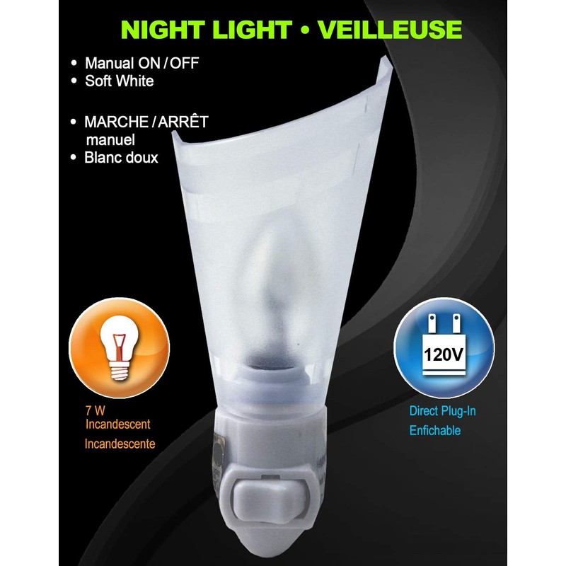 Atron EnergySaving Bright Incandescent 4Watt Night Light with On/Off Switch