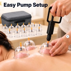 12-Piece Cupping Massage Set – Manual Vacuum Pump, Reusable Cups & Guide