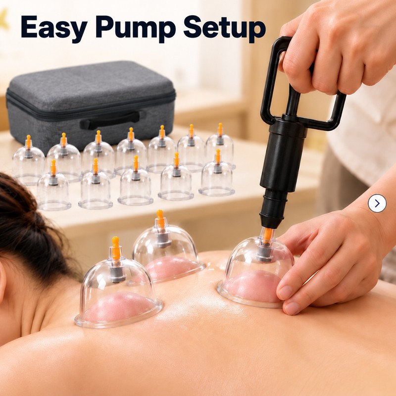 12-Piece Cupping Massage Set – Manual Vacuum Pump, Reusable Cups