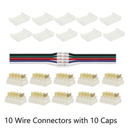Wire Connector Quick Connect Terminal 10 Pack with Caps 5 Pin Electrical Splice Terminal Wire to Wire Quick Connect No Stripping Required Compatible with 22-20AWG LED Cable (5