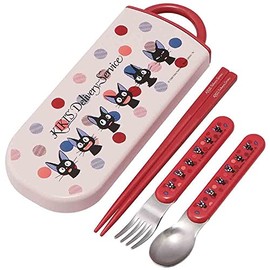 Skater TACC2AG-A Children's Ag+ Antibacterial Trio Set, Chopsticks, Spoon, Fork, Kiki's Delivery Service, Jiji Face, Made in Japan