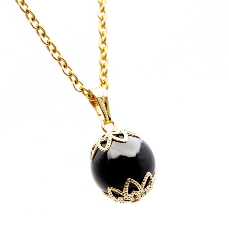 [GOLD STONE] モリオン ネックレス 黒水晶 デザイン ペンダント サージカルステンレス製チェーン付き 魔除け 石言葉