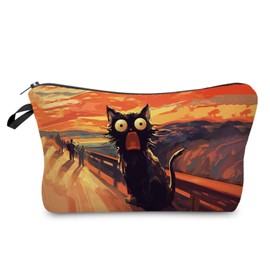 Livel lhood The Scream Cat Makeup Bag Cute Small Organizer Zipper Pouch The Scream Cat Cosmetic Bag Birthday Present for Women Friends