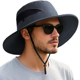 DRESHOW Women's Sun Hat UV Protection Hat Foldable Mesh Wide Brim Fishing Ponytail Summer Hats Beach Bucket Hats, 1 pack: 14b-navy blue, Unit size