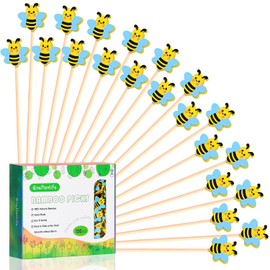 Bee Cocktail Picks Cute Honeybee Theme Baby Shower Bee Decor Long Toothpicks Fruit Sticks Skewers for Appetizer Charcuterie Food Sandwich, Summer Bee Decorations Themed Party Supplies