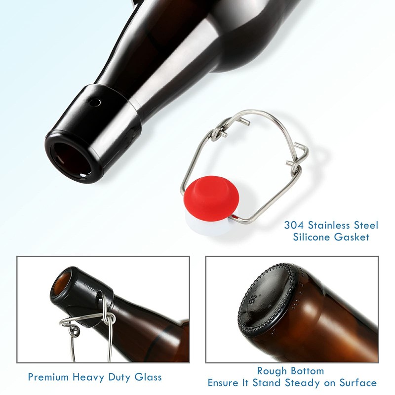 YEBODA 16 oz Amber Glass Beer Bottles for Home Brewing