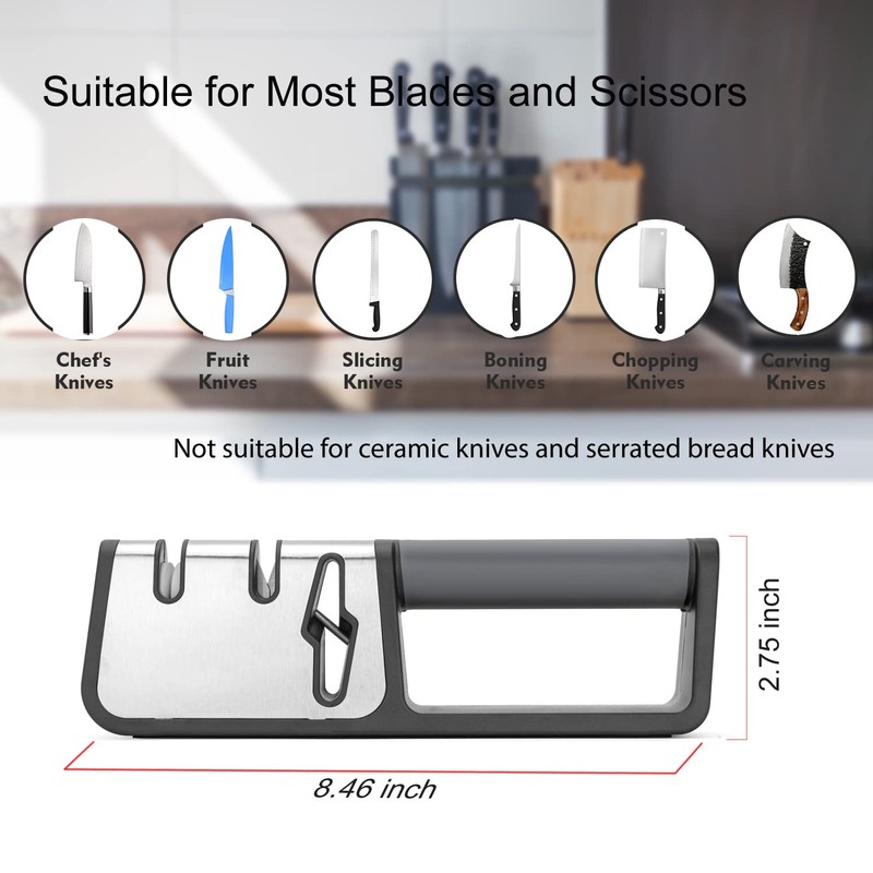 AINMEGE Knife Sharpeners, 2 Stage Best Knife Sharpener, 3-in-1 Quality